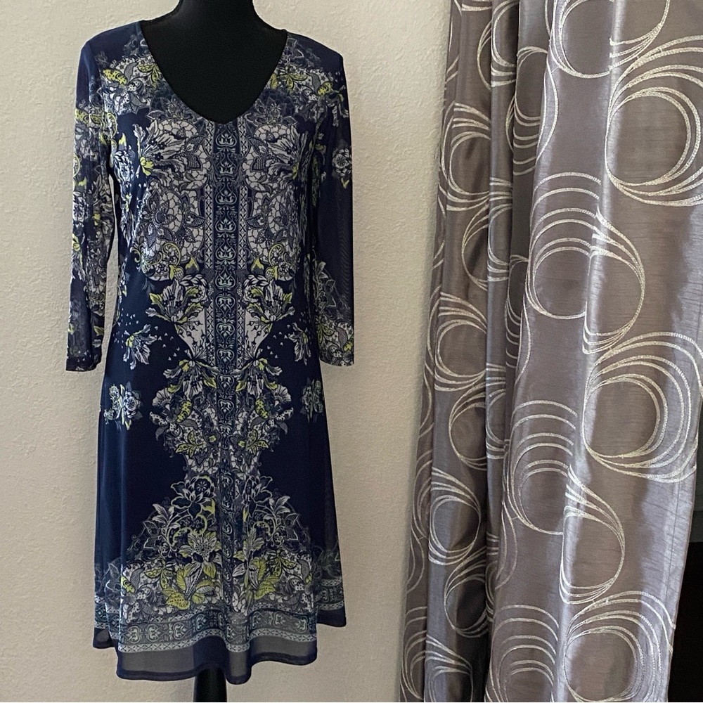 NURTURE NAVY PRINT MESH POLYESTER BLEND DRESS SIZE 10